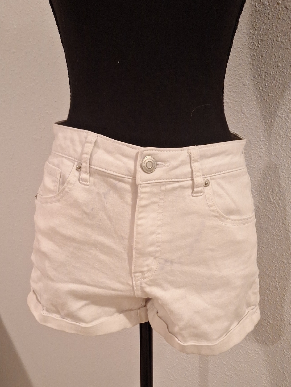 Aeropostale White Rolled Hem High-Waist Denim Shorts